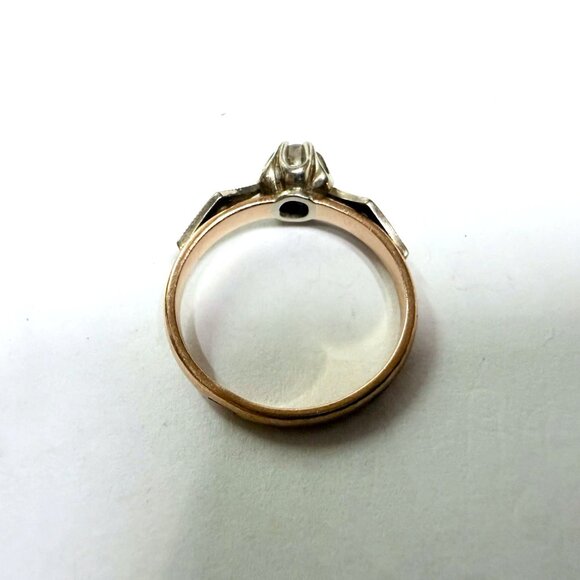 Vintage Russian USSR Solid 14K 585 Rose Pink White Gold Diamond Buttercup Ring - Picture 6 of 16